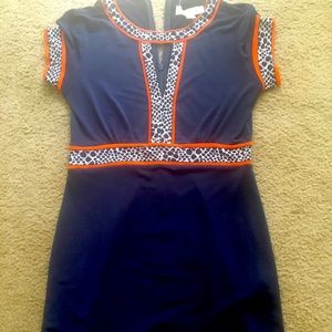 Michael Kors Navy Dress w/animal print bodice P/S